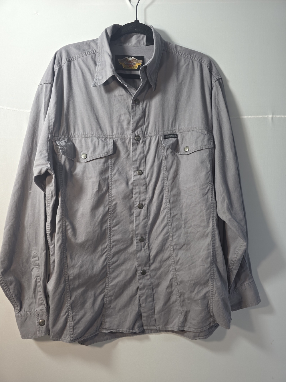 Vintage Harley-Davidson Light Gray Button-Front Shirt Jacket
